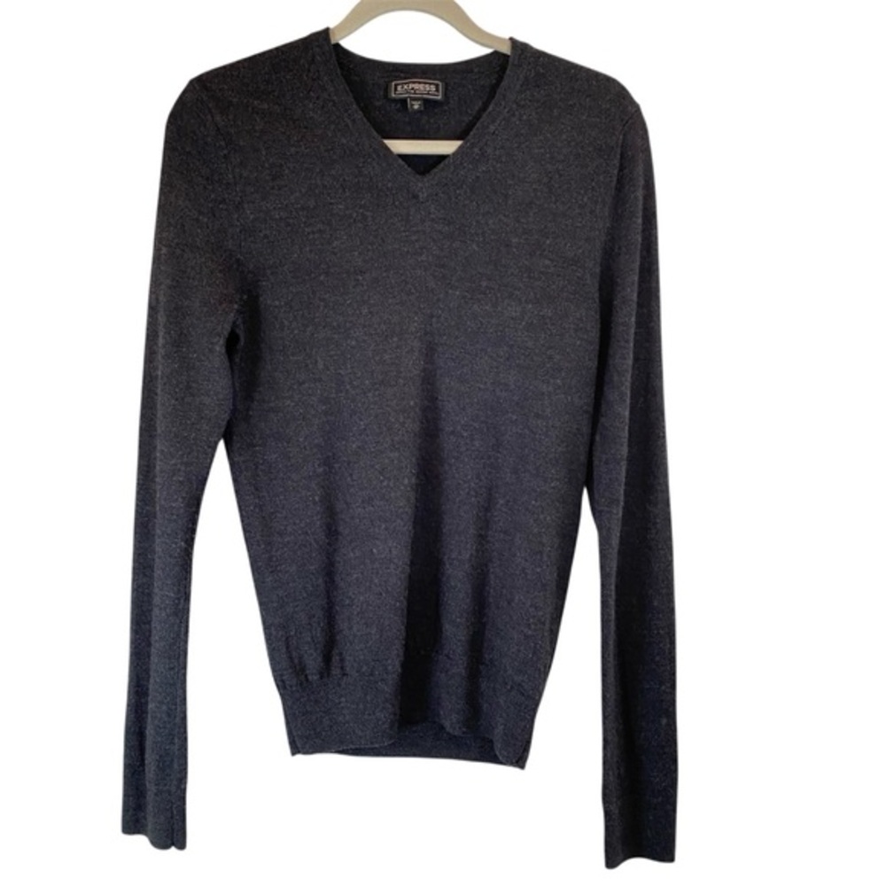 EXPRESS Extra Fine Merino Wool Charcoal Gray V-Neck Sweater Women’s XS